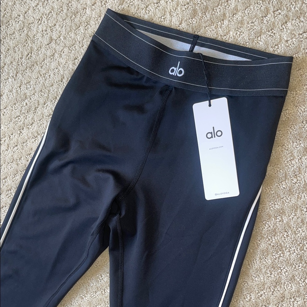 ALO Yoga Black Leggings with White Stripes